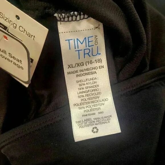 Time & Tru Women's Black Poly/Spandex Slimming Full Seat Coverage One Piece Swim - Picture 10 of 11